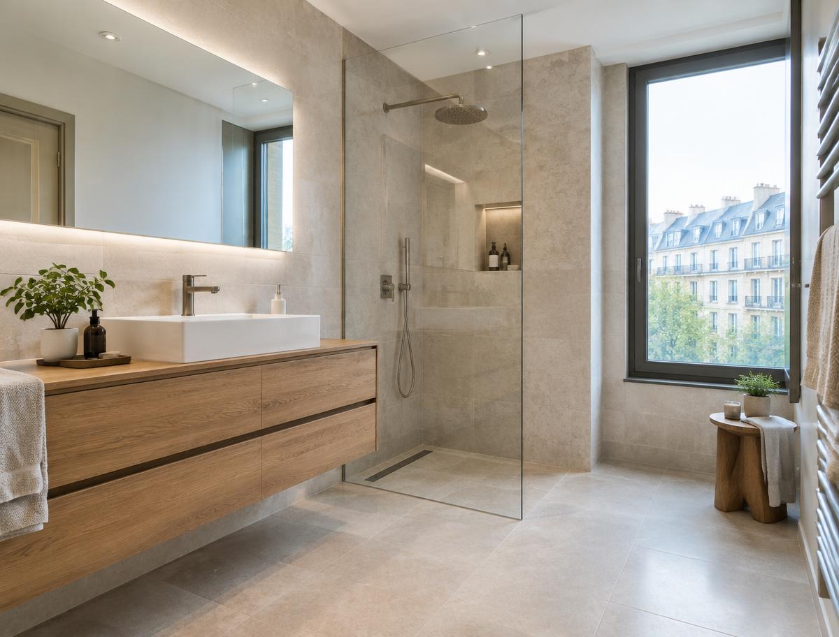 Maquette après rénovation d'une salle de bain contemporaine